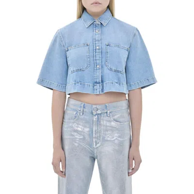 Cycle Jane Crop Shirt Bleach Subtle Fading In Blue