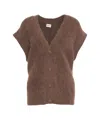 Cycle Knit Gilet With Deep V-neck In Brown