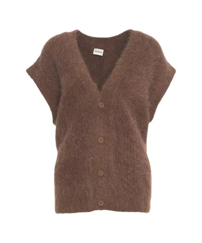 Cycle Knit Gilet With Deep V-neck In Brown