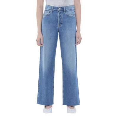 Cycle Mid-tone Stone Wash Straight Leg Denim Jeans In Blue