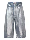 Cycle Olivia Spalamti Argento Metallic-cotton Shorts In Blue