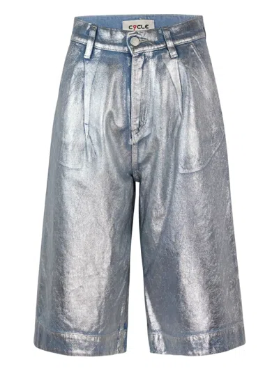 Cycle Olivia Spalamti Argento Metallic-cotton Shorts In Blue