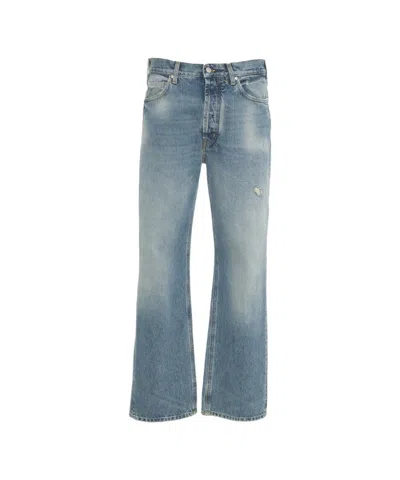 Cycle Straight Leg Denim Jeans With Distressed Details In Blue