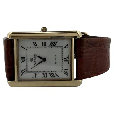 Pre-owned Cyma Swiss Quartz Tank Style Watch 14k Yellow Gold Case Vintage 1990's