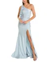 Cynthia & Sahar Cascading Bow One-shoulder Stretch Satin Mermaid Dress With Slight Train In Grey