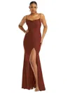 Cynthia & Sahar Cowl-neck Open Tie-back Stretch Satin Mermaid Dress With Slight Train