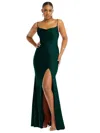 Cynthia & Sahar Cowl-neck Open Tie-back Stretch Satin Mermaid Dress With Slight Train In Green