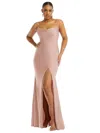 Cynthia & Sahar Cowl-neck Open Tie-back Stretch Satin Mermaid Dress With Slight Train In Toasted Sugar