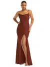Cynthia & Sahar Cowl-neck Open Tie-back Stretch Satin Mermaid Dress With Slight Train In Red