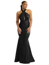 Cynthia & Sahar Criss Cross Halter Open-back Stretch Satin Mermaid Dress