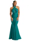 Cynthia & Sahar Criss Cross Halter Open-back Stretch Satin Mermaid Dress