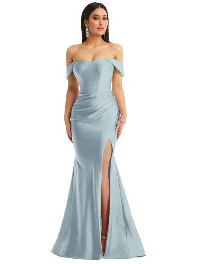 Cynthia & Sahar Off-the-shoulder Corset Stretch Satin Mermaid Dress With Slight Train In Grey