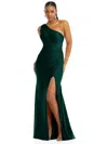 Cynthia & Sahar One-shoulder Asymmetrical Cowl Back Stretch Satin Mermaid Dress