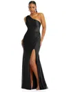 Cynthia & Sahar One-shoulder Asymmetrical Cowl Back Stretch Satin Mermaid Dress