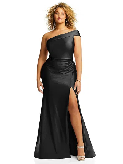 Cynthia & Sahar One-shoulder Bias-cuff Stretch Satin Mermaid Dress With Slight Train In Black