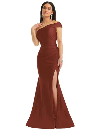 Cynthia & Sahar One-shoulder Bias-cuff Stretch Satin Mermaid Dress With Slight Train In Orange