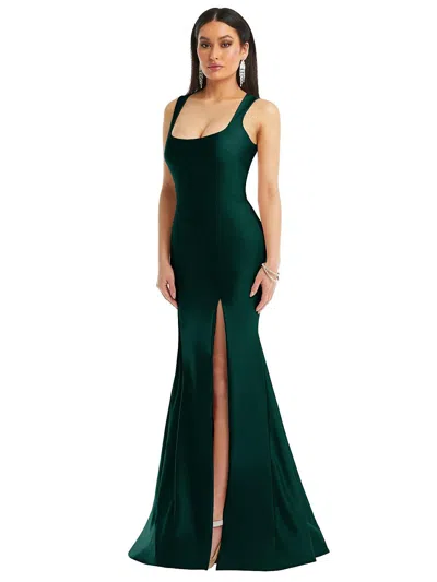 Cynthia & Sahar Square Neck Stretch Satin Mermaid Dress With Slight Train In Green