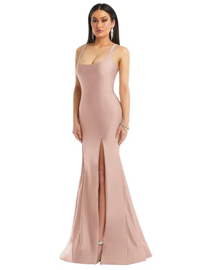 Cynthia & Sahar Square Neck Stretch Satin Mermaid Dress With Slight Train In Multi