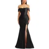 Cynthia & Sahar Off-the-shoulder Corset Stretch Satin Mermaid Dress With Slight Train In Black