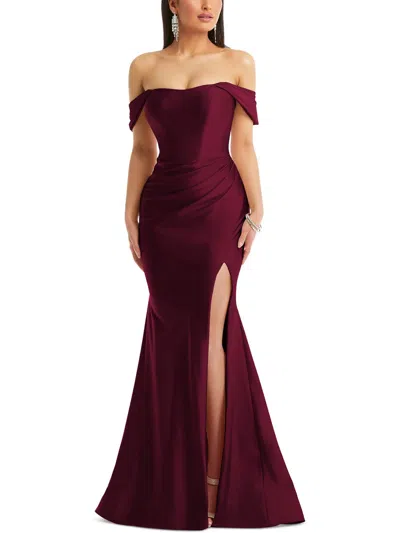 Cynthia & Sahar Womens Satin Corset Evening Dress In Burgundy