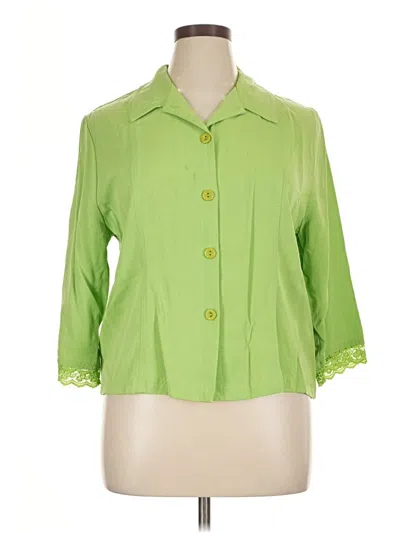 Pre-owned Cynthia Max 3/4 Sleeve Button Down Shirt In Green