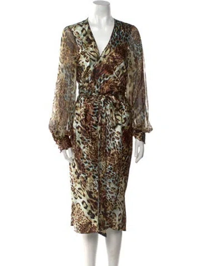 Pre-owned Cynthia Rose Animal Print Midi Length Dress In Blue