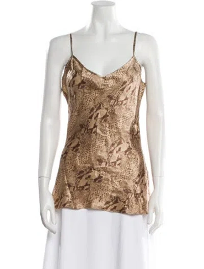 Pre-owned Cynthia Rose Animal Print V-neck Top In Brown