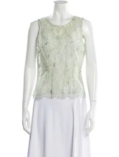 Pre-owned Cynthia Rose Lace Pattern Crew Neck Top In Green