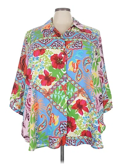 Pre-owned Cynthia Rowley 3/4 Sleeve Blouse In Blue