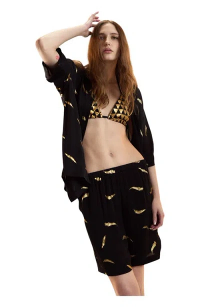 Cynthia Rowley Amalfi Gold Foil Shorts In Black