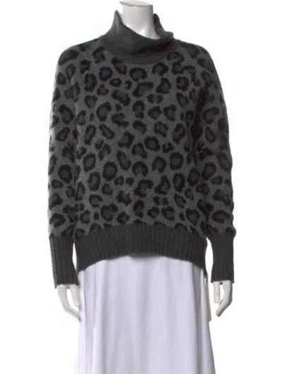 Pre-owned Cynthia Rowley Animal Print Cowl Neck Sweater In Grey