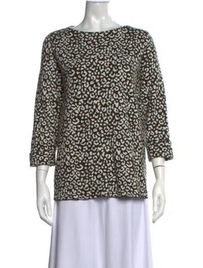 Pre-owned Cynthia Rowley Animal Print Crew Neck Sweater In White