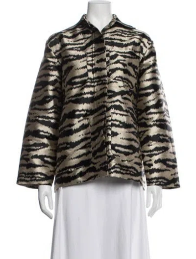 Pre-owned Cynthia Rowley Animal Print Jacket In Gold