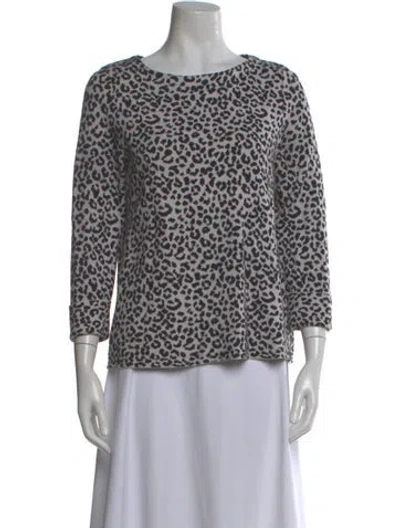 Pre-owned Cynthia Rowley Animal Print Scoop Neck Sweater In White