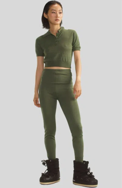 Cynthia Rowley Aspen Knit Polo In Dark Green
