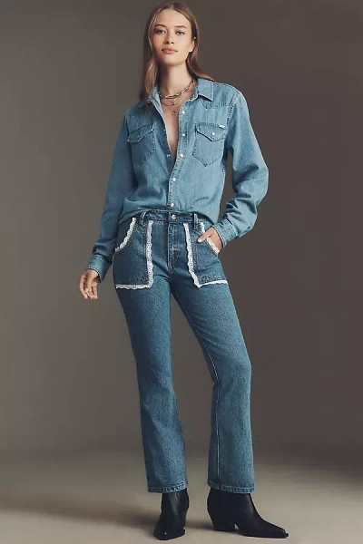 Cynthia Rowley Baby Doll High-rise Crop Flare Jeans In Blue