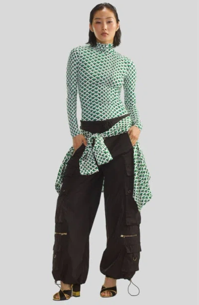 Cynthia Rowley Base Layer Turtleneck In Green/white