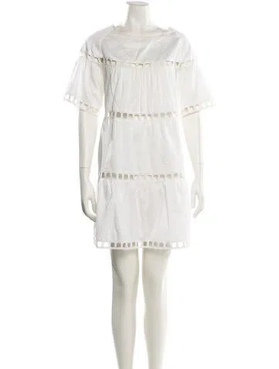 Pre-owned Cynthia Rowley Bateau Neckline Mini Dress In White
