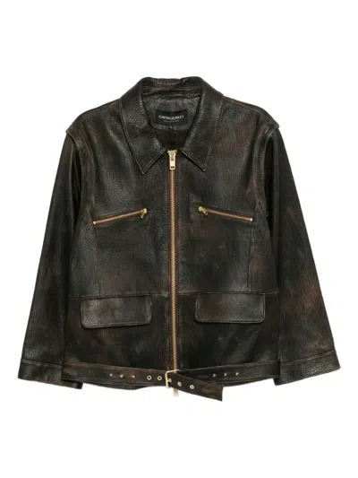 Cynthia Rowley Belted Leather Jacket In Multi