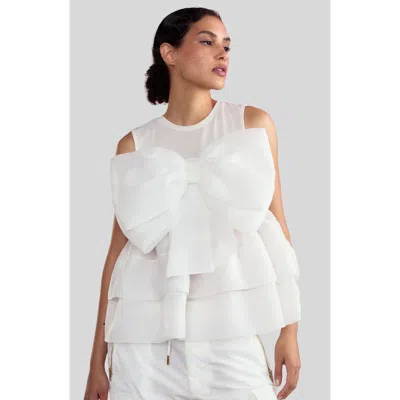 Cynthia Rowley Sleeveless Flower-applique Organza Top In White