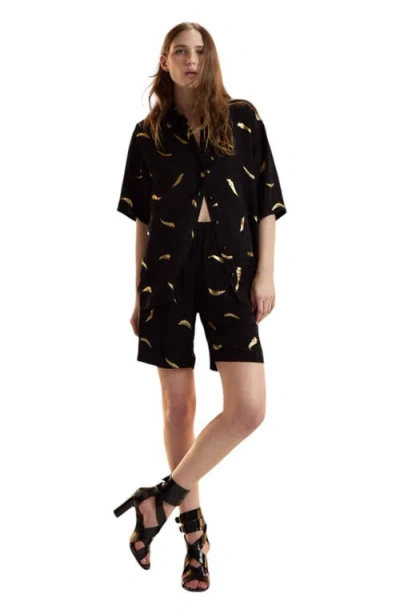 Cynthia Rowley Blake Camp Shirt In Black