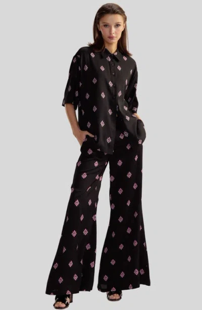 Cynthia Rowley Blake Camp Shirt In Black Multi