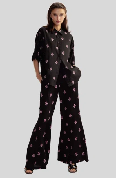 Cynthia Rowley Blake Flared Pants In Black Multi