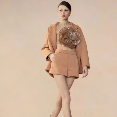 Cynthia Rowley Bonded Pick-stitch Shorts In Camel