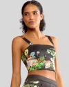 Cynthia Rowley Floral-print Sleeveless Cropped Top In Gold