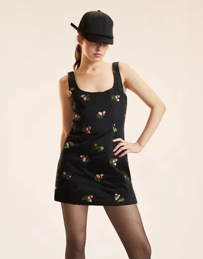 Cynthia Rowley Bouquet Embroidered Dress In Black