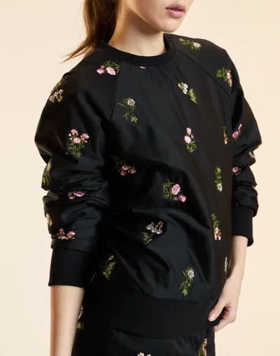 Cynthia Rowley Bouquet Embroidered Pullover In Black