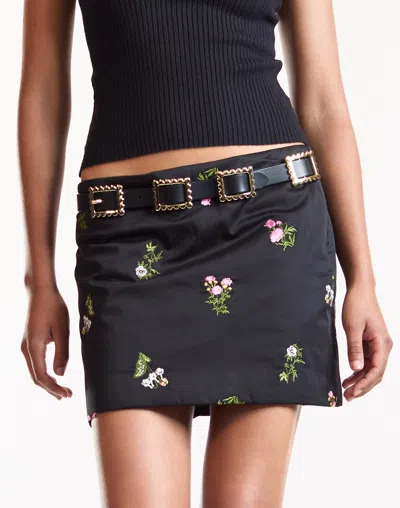 Cynthia Rowley Bouquet Embroidered Skirt In Black