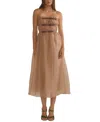 Cynthia Rowley Strapless Buckle-embellished Midi Dress In Camel