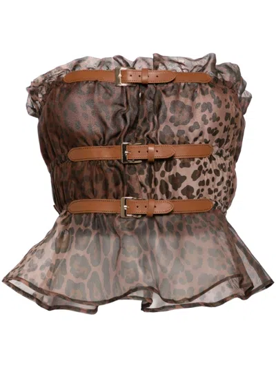 Cynthia Rowley Buckle Up Silk Top In Brown